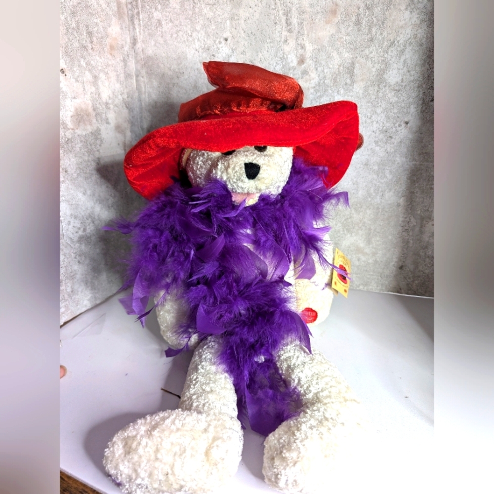 VTG Chantilly Lane Bear Plush Red Hat Society Collector. Not working